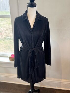 Button-Up Long Sleeve Dress with Waist Tie